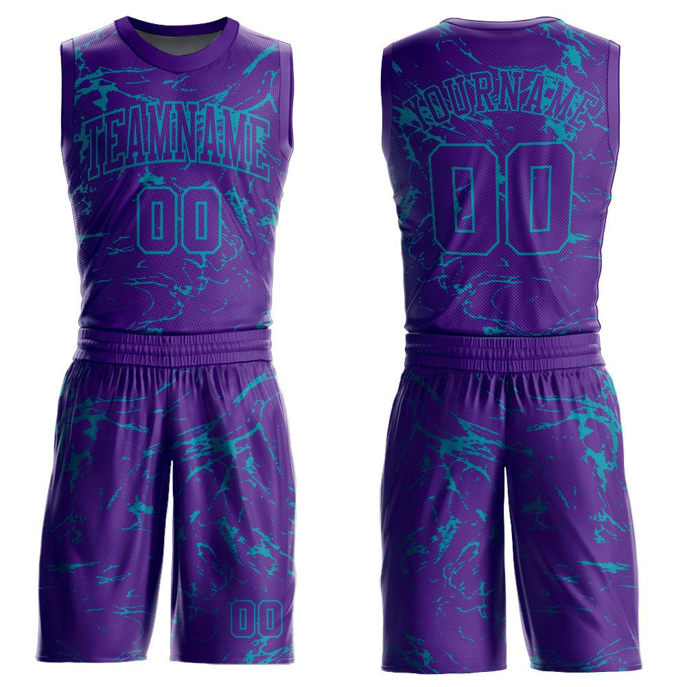 Custom Purple Teal Abstract Grunge Art Round Neck Sublimation Basketball Suit Jersey - Sky-Custom