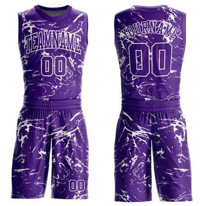 Custom Purple White Abstract Grunge Art Round Neck Sublimation Basketball Suit Jersey - Sky-Custom
