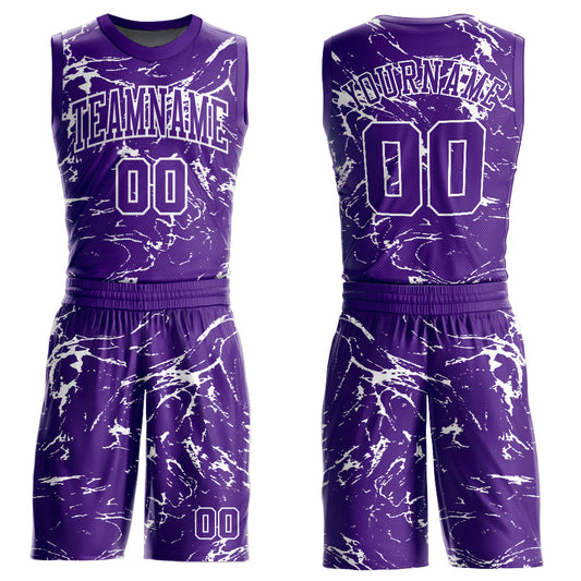 Custom Purple White Abstract Grunge Art Round Neck Sublimation Basketball Suit Jersey - Sky-Custom
