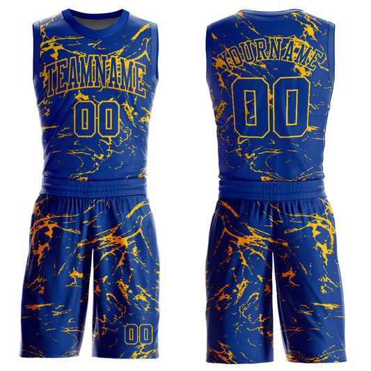 Custom Royal Gold Abstract Grunge Art Round Neck Sublimation Basketball Suit Jersey - Sky-Custom