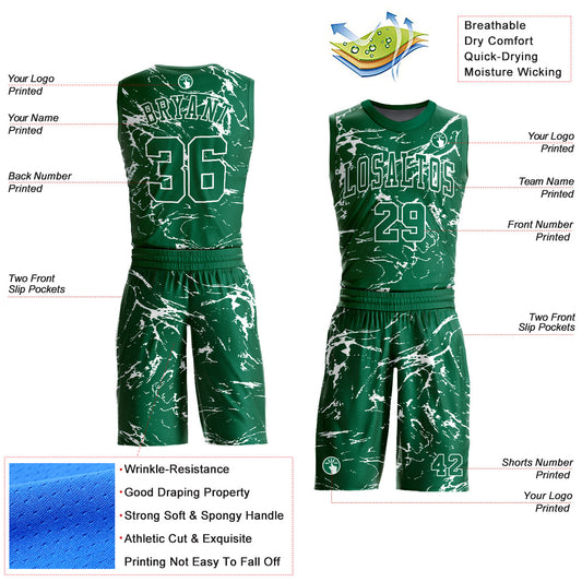 Custom Kelly Green White Abstract Grunge Art Round Neck Sublimation Basketball Suit Jersey - Sky-Custom