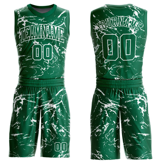 Custom Kelly Green White Abstract Grunge Art Round Neck Sublimation Basketball Suit Jersey - Sky-Custom