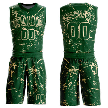 Custom Green Cream Abstract Grunge Art Round Neck Sublimation Basketball Suit Jersey - Sky-Custom