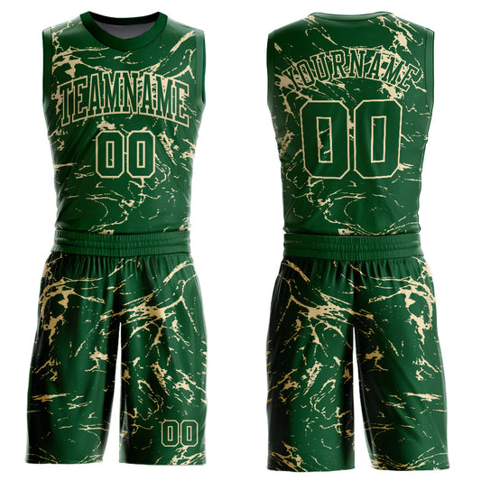 Custom Green Cream Abstract Grunge Art Round Neck Sublimation Basketball Suit Jersey - Sky-Custom