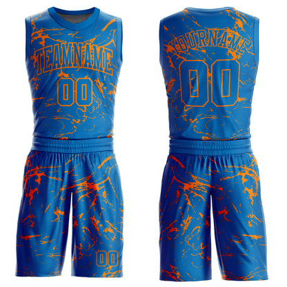 Custom Blue Bay Orange Abstract Grunge Art Round Neck Sublimation Basketball Suit Jersey - Sky-Custom