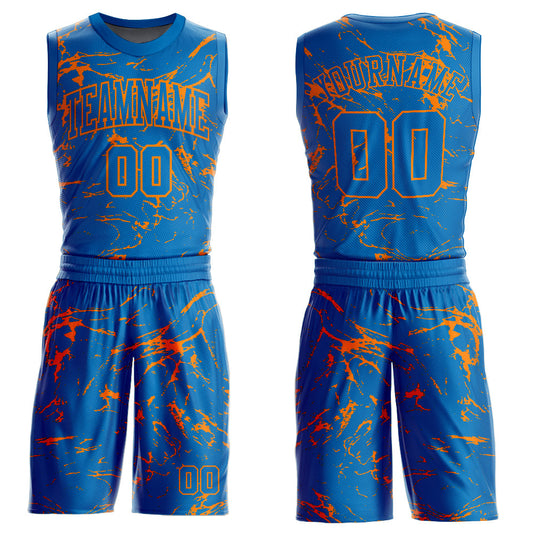 Custom Blue Bay Orange Abstract Grunge Art Round Neck Sublimation Basketball Suit Jersey - Sky-Custom