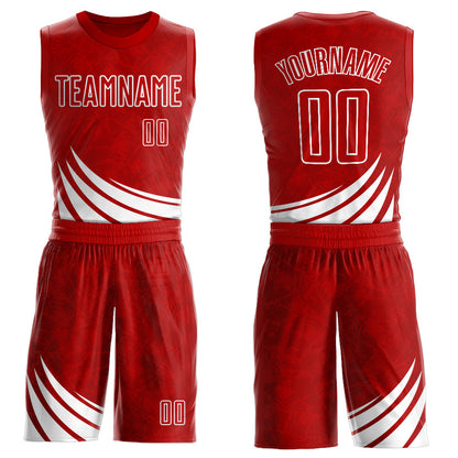 Custom Red White Wind Shapes Round Neck Sublimation Basketball Suit Jersey - Sky-Custom