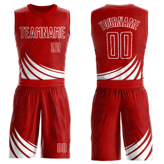 Custom Red White Wind Shapes Round Neck Sublimation Basketball Suit Jersey - Sky-Custom