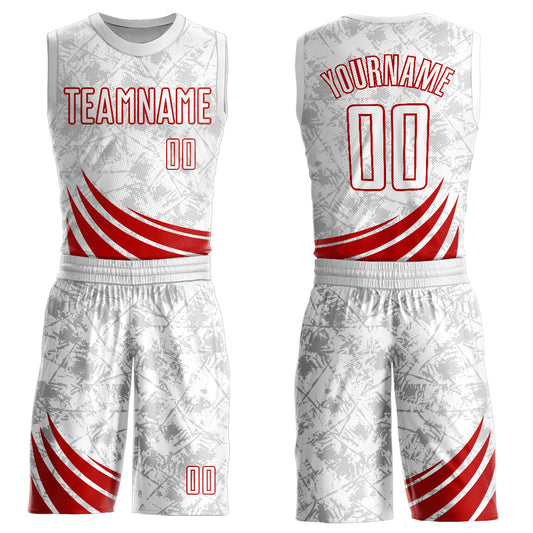 Custom White Red Wind Shapes Round Neck Sublimation Basketball Suit Jersey - Sky-Custom