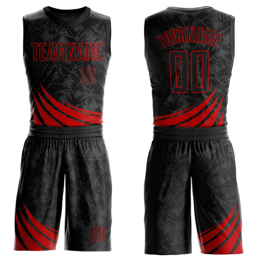 Custom Black Red Wind Shapes Round Neck Sublimation Basketball Suit Jersey - Sky-Custom