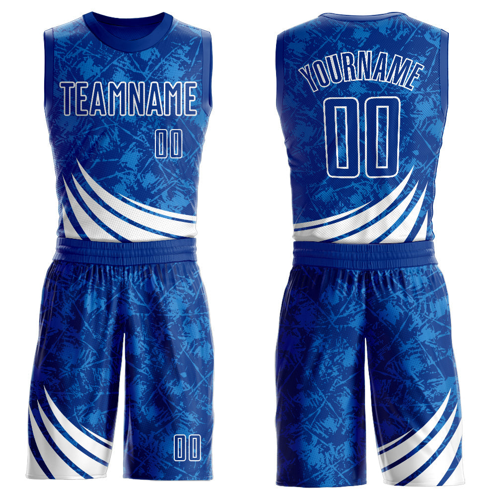 Custom Royal White Wind Shapes Round Neck Sublimation Basketball Suit Jersey - Sky-Custom