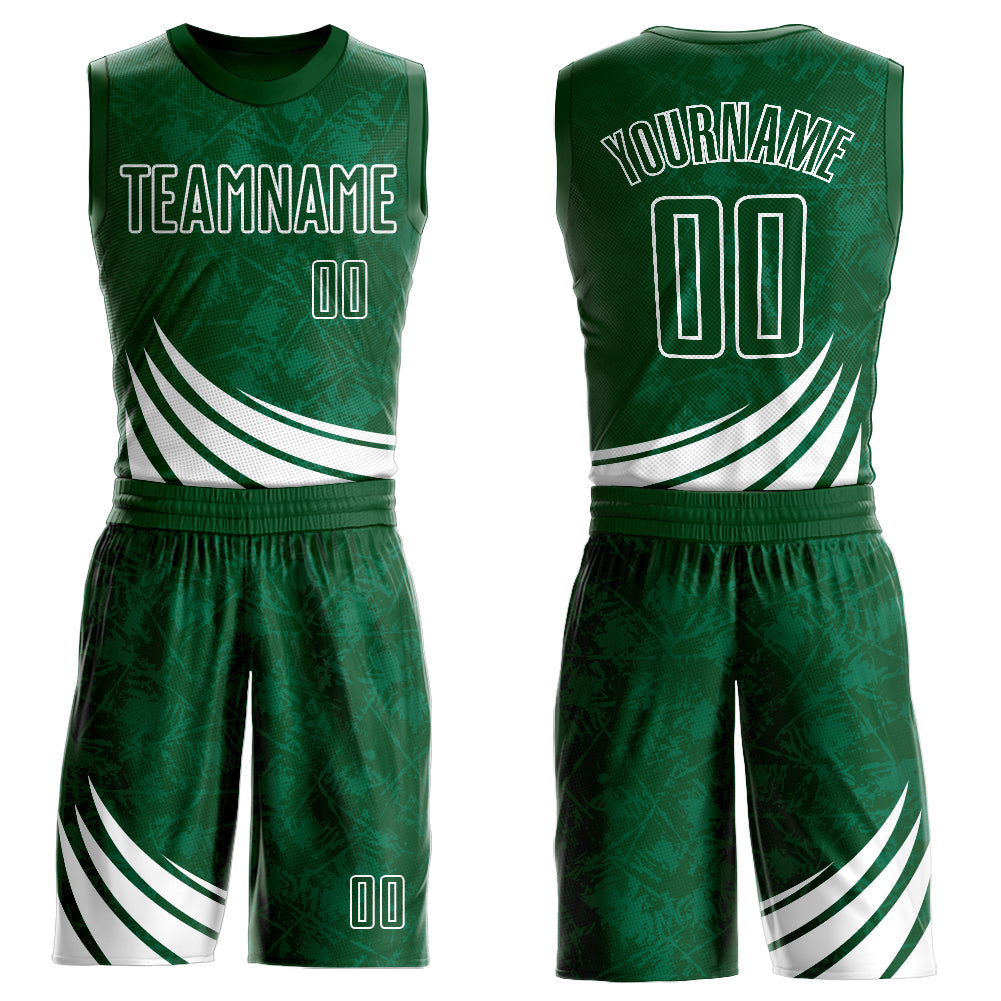 Custom Green White Wind Shapes Round Neck Sublimation Basketball Suit Jersey - Sky-Custom
