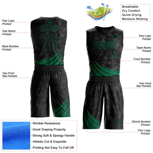 Custom Black Kelly Green Wind Shapes Round Neck Sublimation Basketball Suit Jersey - Sky-Custom