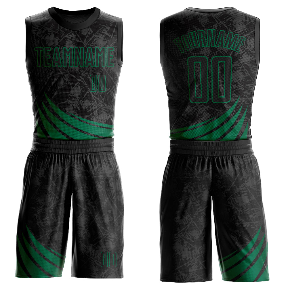 Custom Black Kelly Green Wind Shapes Round Neck Sublimation Basketball Suit Jersey - Sky-Custom