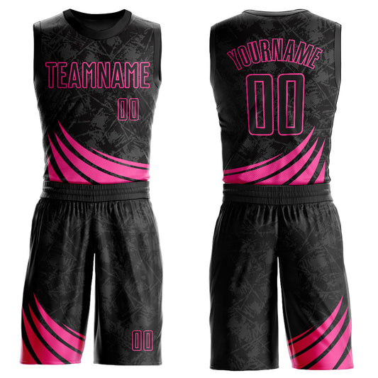 Custom Black Pink Wind Shapes Round Neck Sublimation Basketball Suit Jersey - Sky-Custom