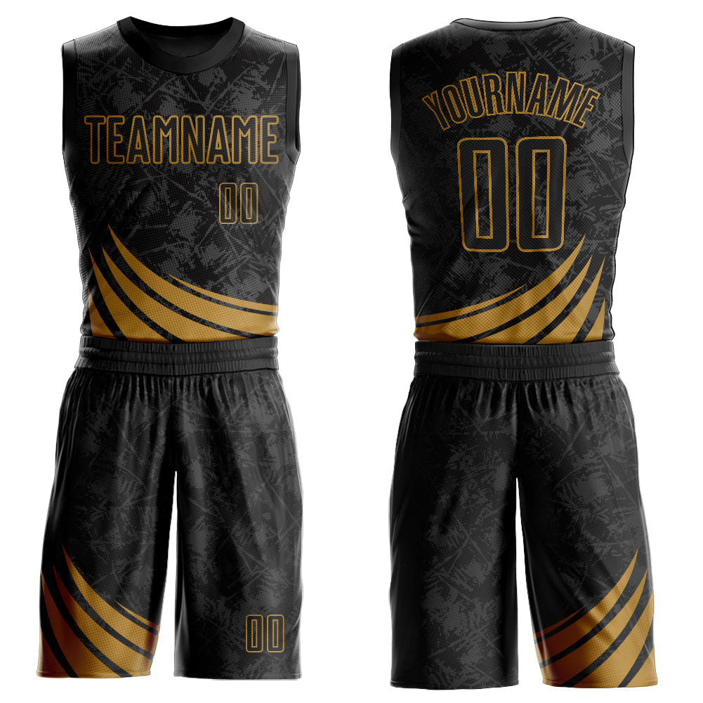 Custom Black Old Gold Wind Shapes Round Neck Sublimation Basketball Suit Jersey - Sky-Custom