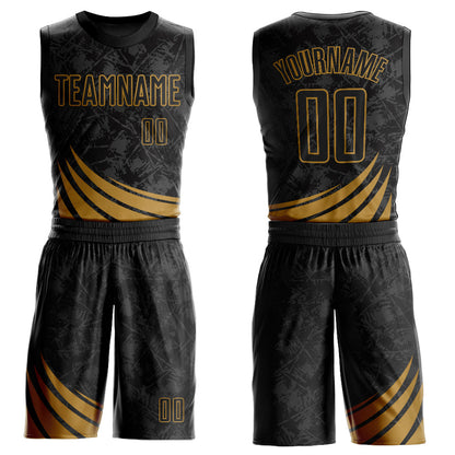 Custom Black Old Gold Wind Shapes Round Neck Sublimation Basketball Suit Jersey - Sky-Custom