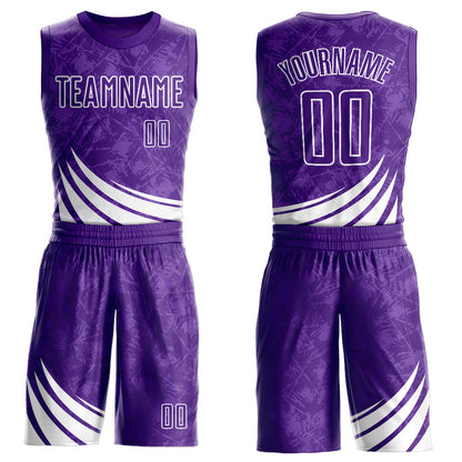 Custom Purple White Wind Shapes Round Neck Sublimation Basketball Suit Jersey - Sky-Custom