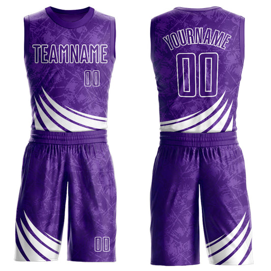 Custom Purple White Wind Shapes Round Neck Sublimation Basketball Suit Jersey - Sky-Custom