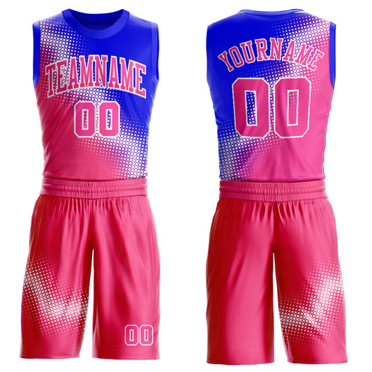 Custom Pink Royal-White Gradient Two Tone Diamond Shape Round Neck Sublimation Basketball Suit Jersey - Sky-Custom