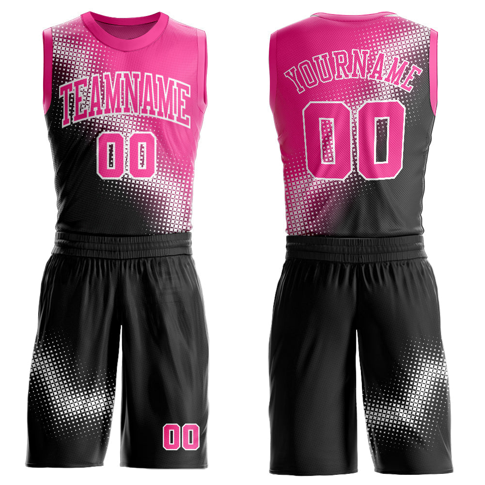Custom Black Pink-White Gradient Two Tone Diamond Shape Round Neck Sublimation Basketball Suit Jersey - Sky-Custom