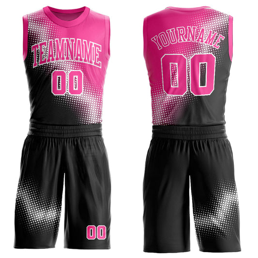 Custom Black Pink-White Gradient Two Tone Diamond Shape Round Neck Sublimation Basketball Suit Jersey - Sky-Custom