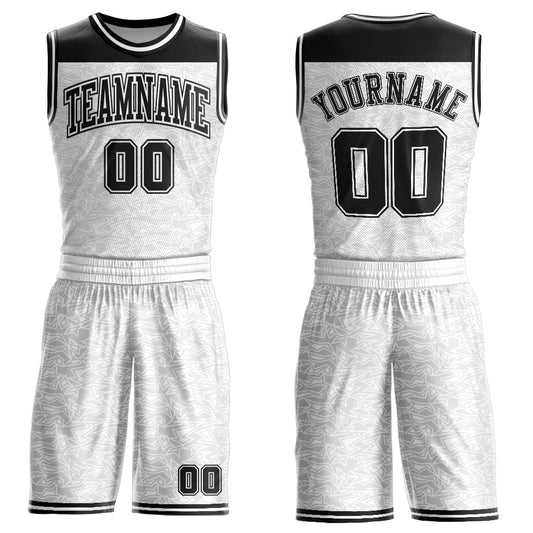 Custom White Black Color Block Round Neck Sublimation Basketball Suit Jersey - Sky-Custom