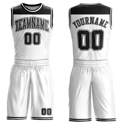 Custom White Black Color Block Round Neck Sublimation Basketball Suit Jersey - Sky-Custom