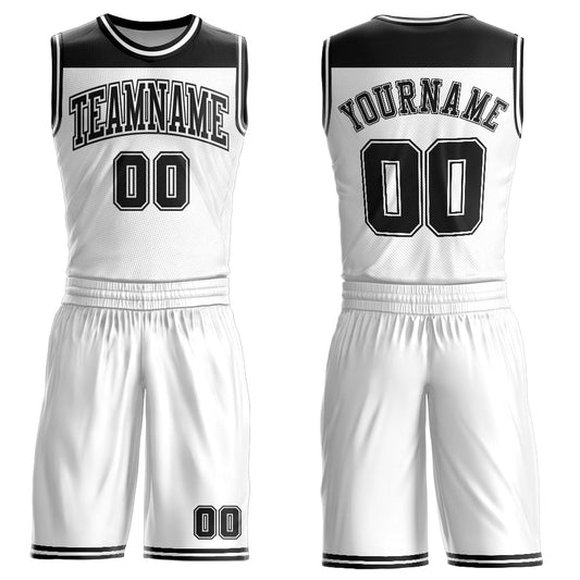 Custom White Black Color Block Round Neck Sublimation Basketball Suit Jersey - Sky-Custom