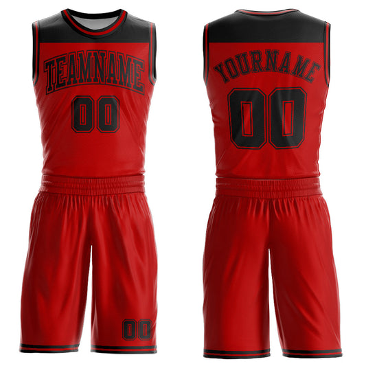 Custom Red Black Color Block Round Neck Sublimation Basketball Suit Jersey - Sky-Custom