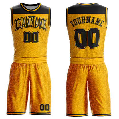 Custom Gold Black Color Block Round Neck Sublimation Basketball Suit Jersey - Sky-Custom
