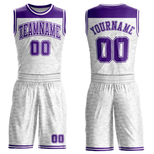 Custom White Purple Color Block Round Neck Sublimation Basketball Suit Jersey - Sky-Custom