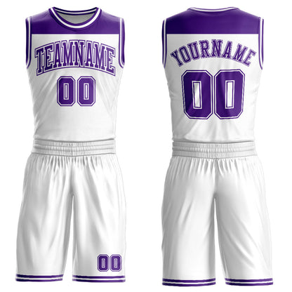Custom White Purple Color Block Round Neck Sublimation Basketball Suit Jersey - Sky-Custom