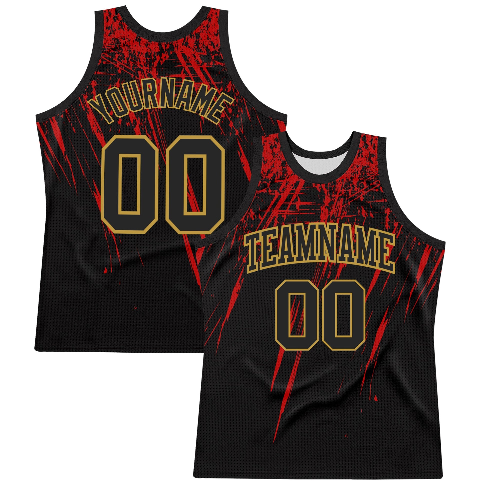 Custom Black Red-Old Gold Splash Round Neck Sublimation Basketball Suit Jersey - Sky-Custom