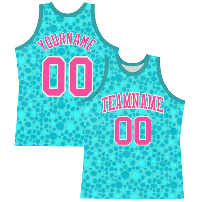 Custom Aqua Pink-White Leopard Print Round Neck Sublimation Basketball Suit Jersey - Sky-Custom
