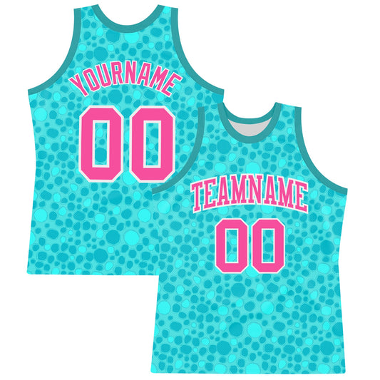 Custom Aqua Pink-White Leopard Print Round Neck Sublimation Basketball Suit Jersey - Sky-Custom