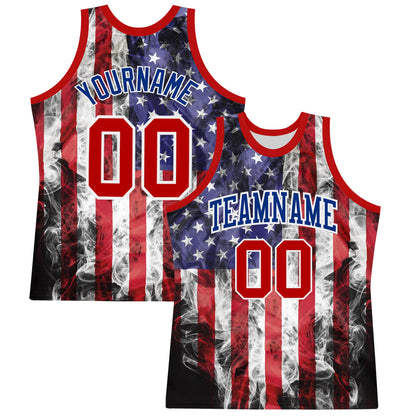 Custom White Red-Royal American Flag Round Neck Sublimation Basketball Suit Jersey - Sky-Custom