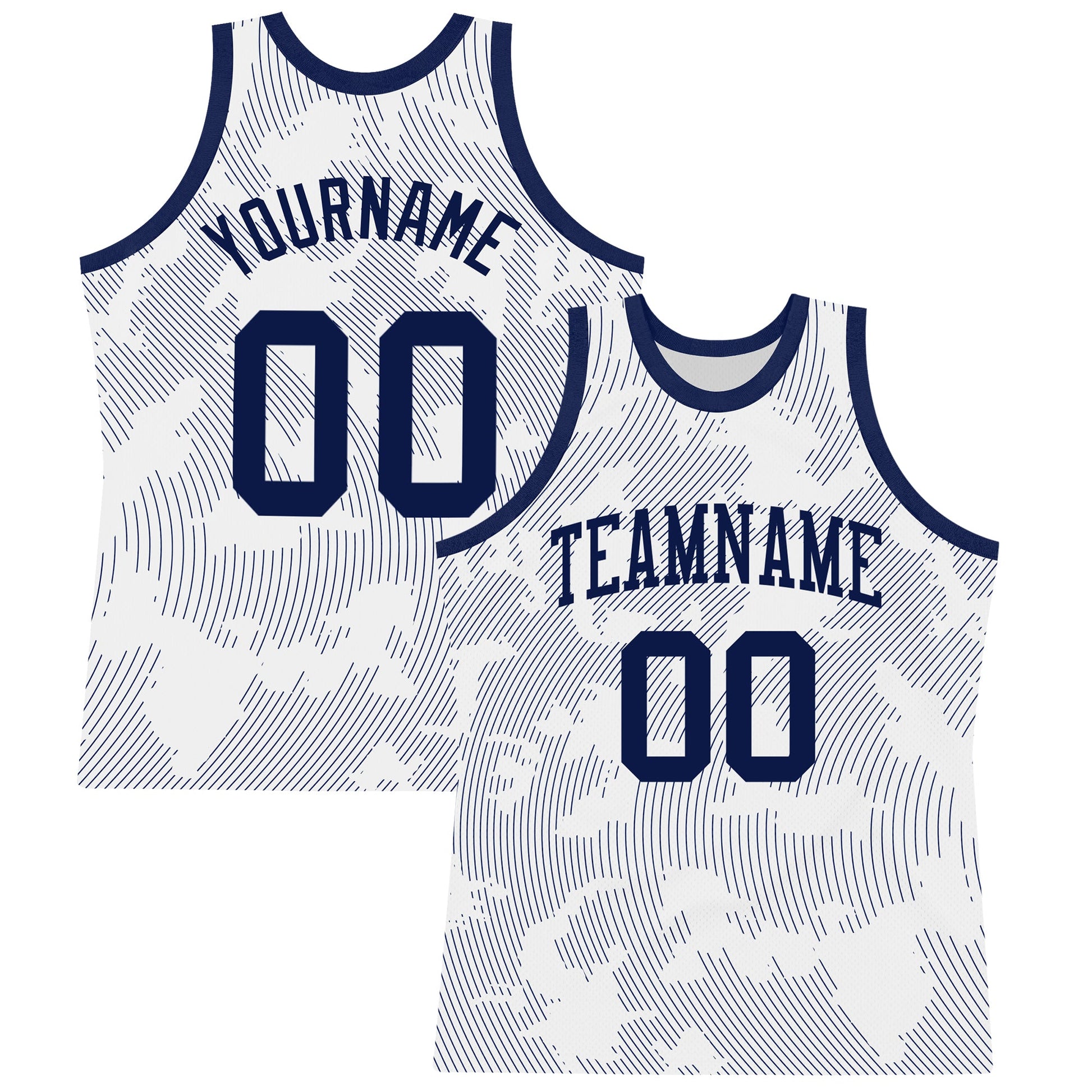 Custom White Navy Curve Lines Round Neck Sublimation Basketball Suit Jersey - Sky-Custom