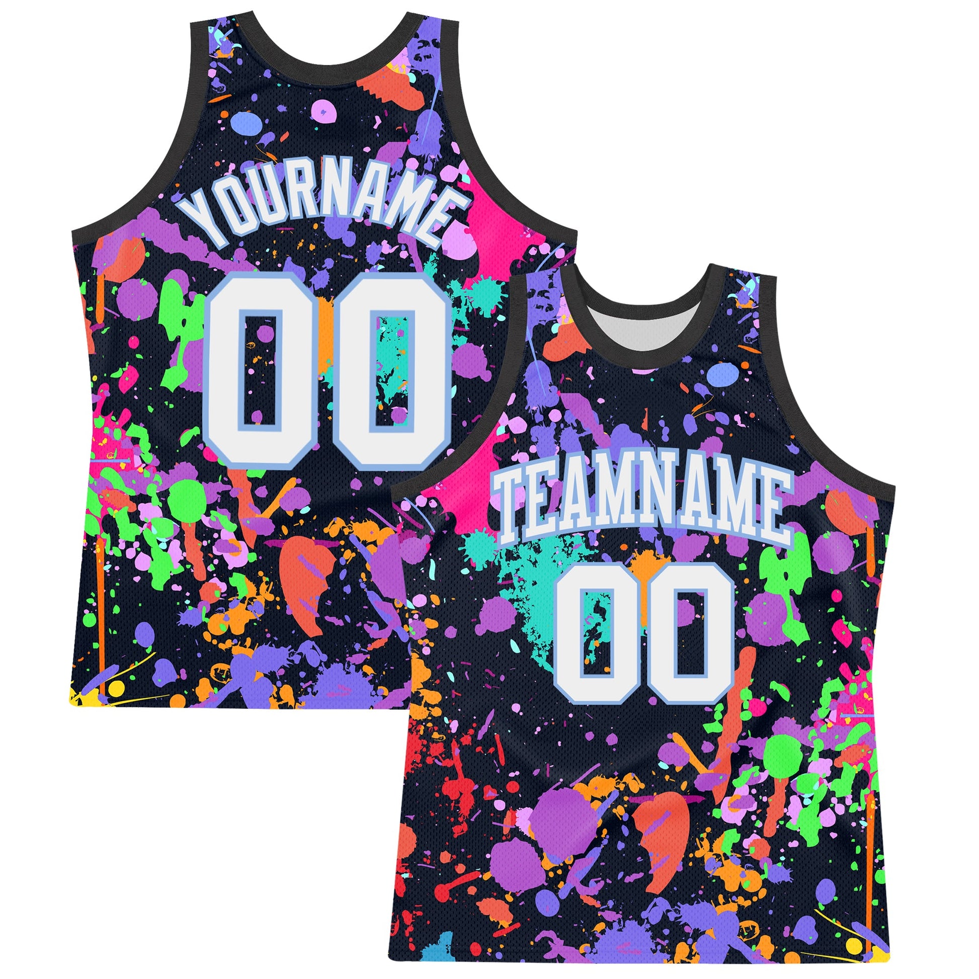 Custom Graffiti Pattern White Light Blue-Black Splash Round Neck Sublimation Basketball Suit Jersey - Sky-Custom
