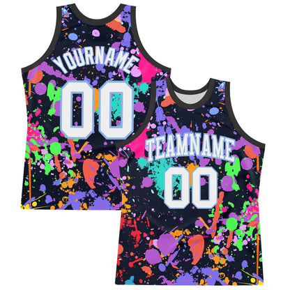 Custom Graffiti Pattern White Light Blue-Black Splash Round Neck Sublimation Basketball Suit Jersey - Sky-Custom