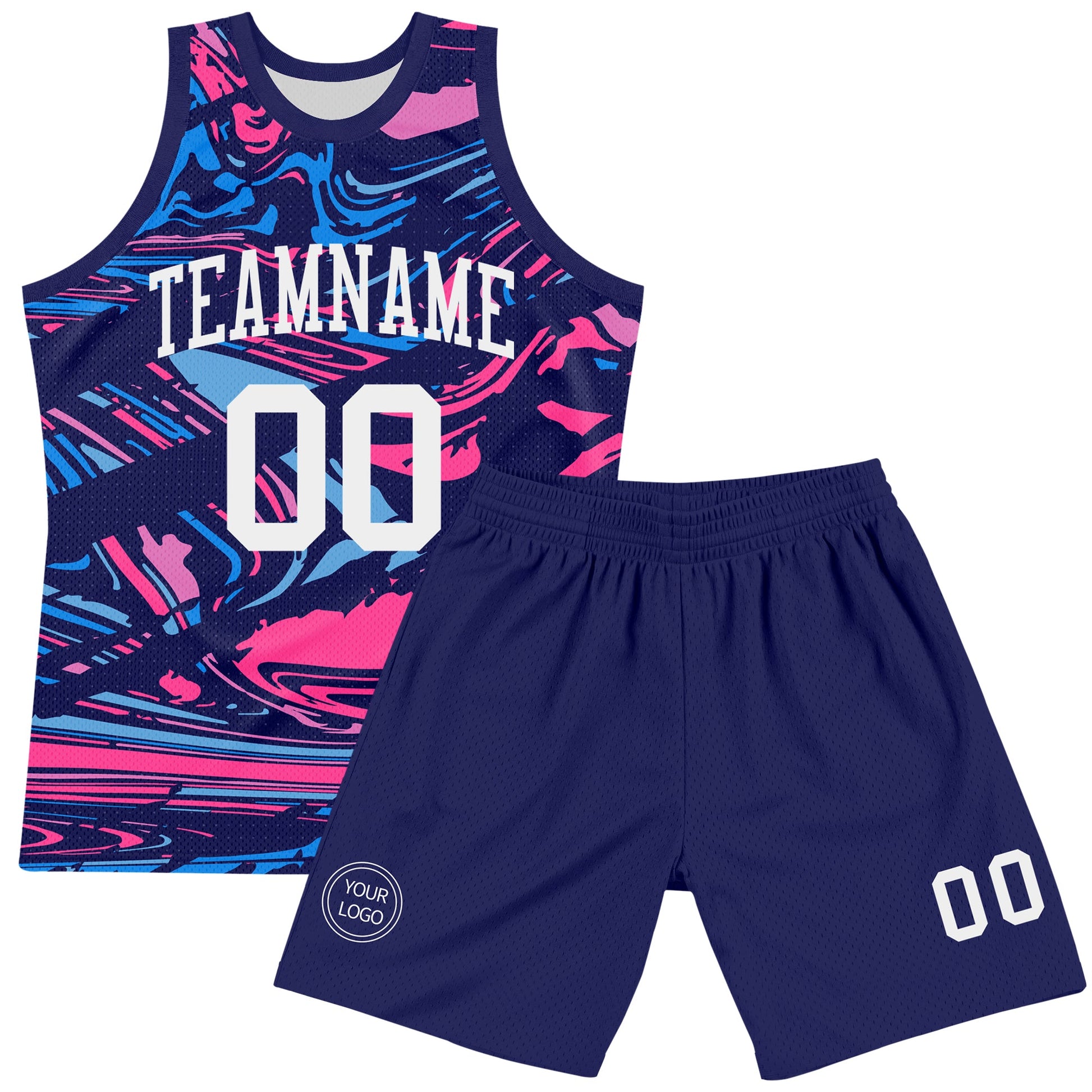 Custom Figure White-Pink Fluid Art Round Neck Sublimation Basketball Suit Jersey - Sky-Custom