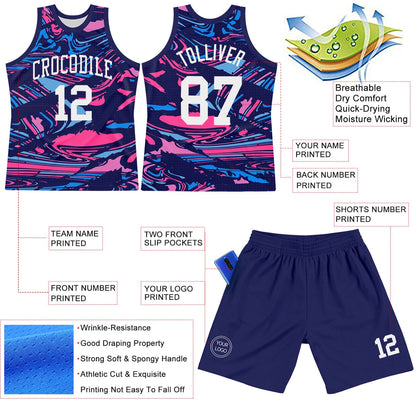 Custom Figure White-Pink Fluid Art Round Neck Sublimation Basketball Suit Jersey - Sky-Custom