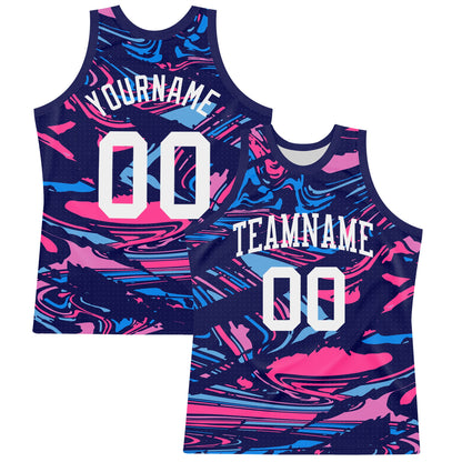 Custom Figure White-Pink Fluid Art Round Neck Sublimation Basketball Suit Jersey - Sky-Custom
