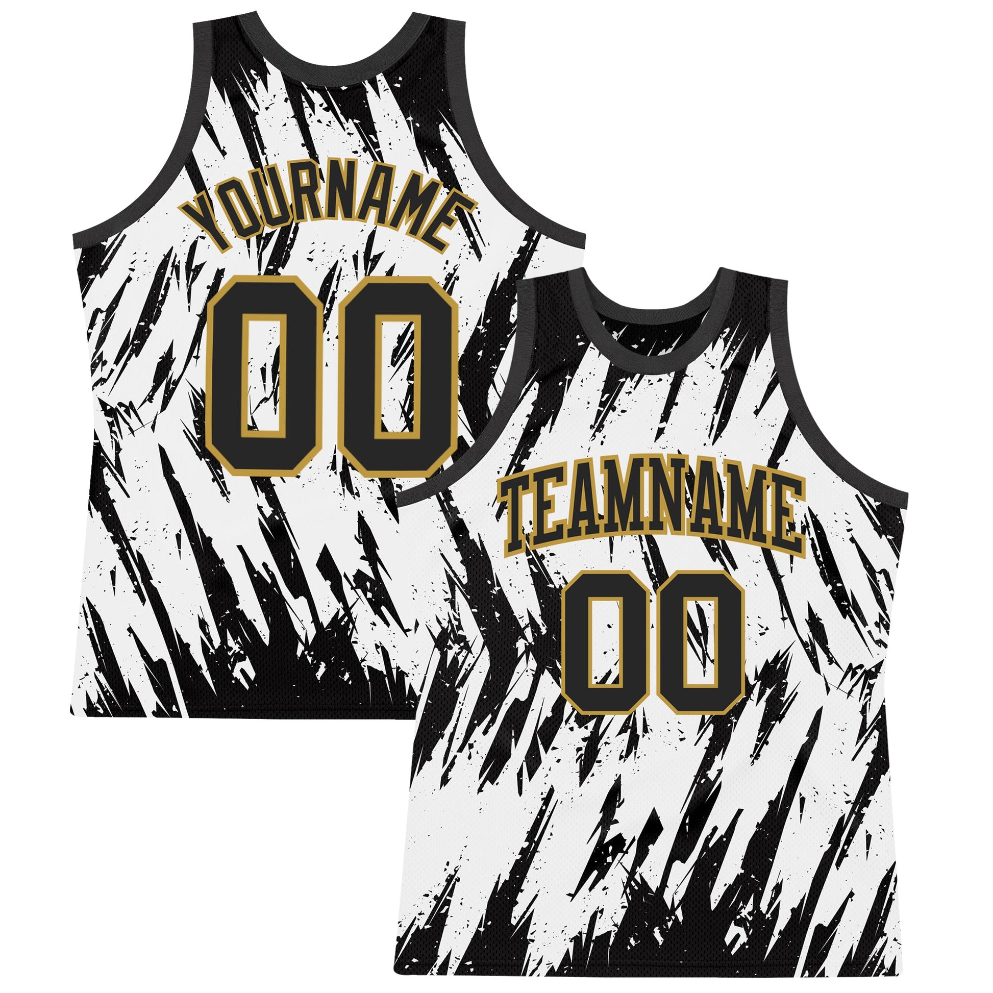 Custom White Black-Old Gold Abstract Sharp Shape Fragment Art Round Neck Sublimation Basketball Suit Jersey - Sky-Custom