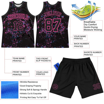 Custom Black Pink Fragment Art Round Neck Sublimation Basketball Suit Jersey - Sky-Custom