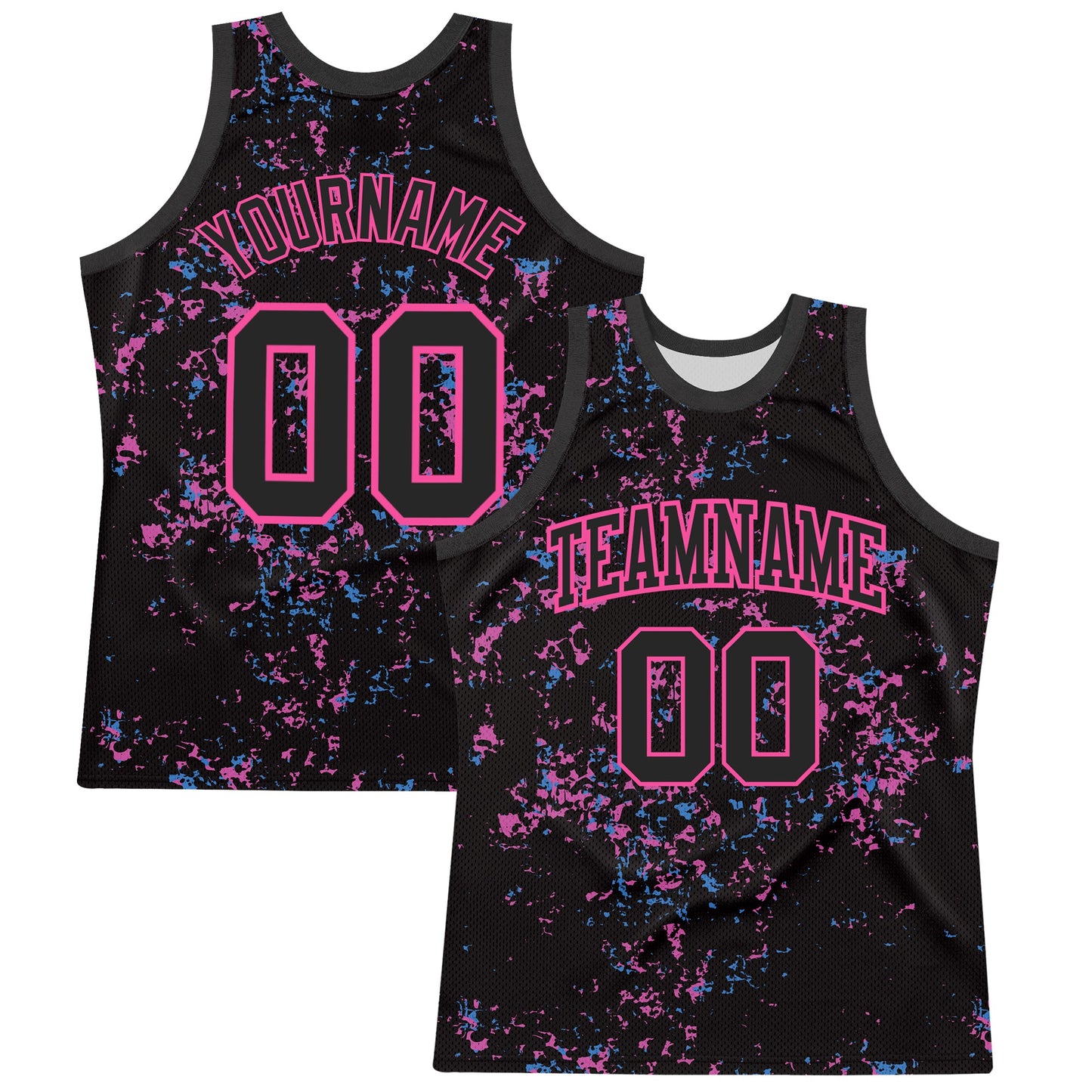 Custom Black Pink Fragment Art Round Neck Sublimation Basketball Suit Jersey - Sky-Custom