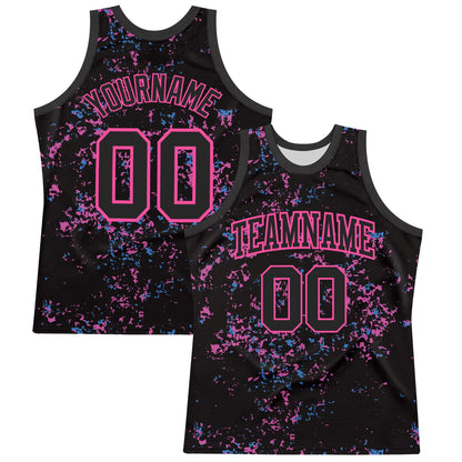 Custom Black Pink Fragment Art Round Neck Sublimation Basketball Suit Jersey - Sky-Custom