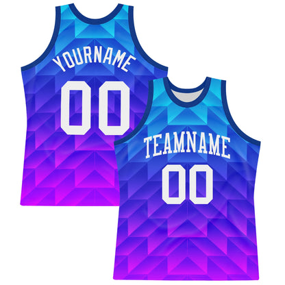 Custom Royal White-Hot Pink Gradient Geometric Shape Round Neck Sublimation Basketball Suit Jersey - Sky-Custom