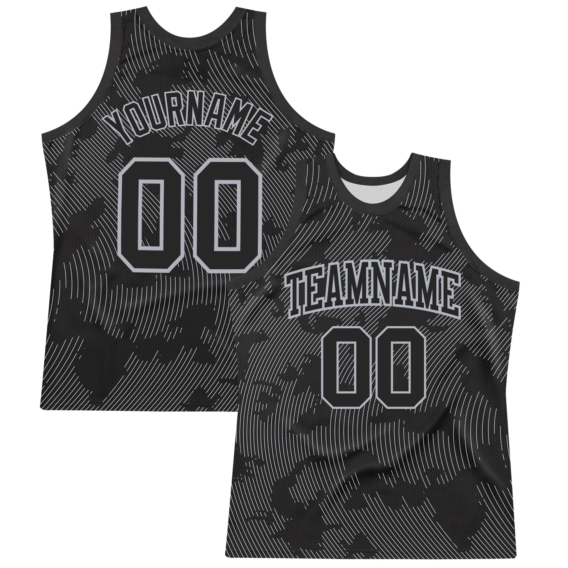 Custom Black Gray Curve Lines Round Neck Sublimation Basketball Suit Jersey - Sky-Custom