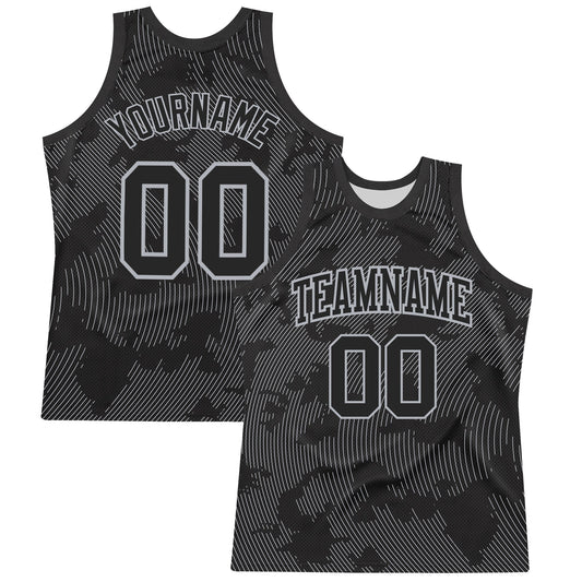 Custom Black Gray Curve Lines Round Neck Sublimation Basketball Suit Jersey - Sky-Custom